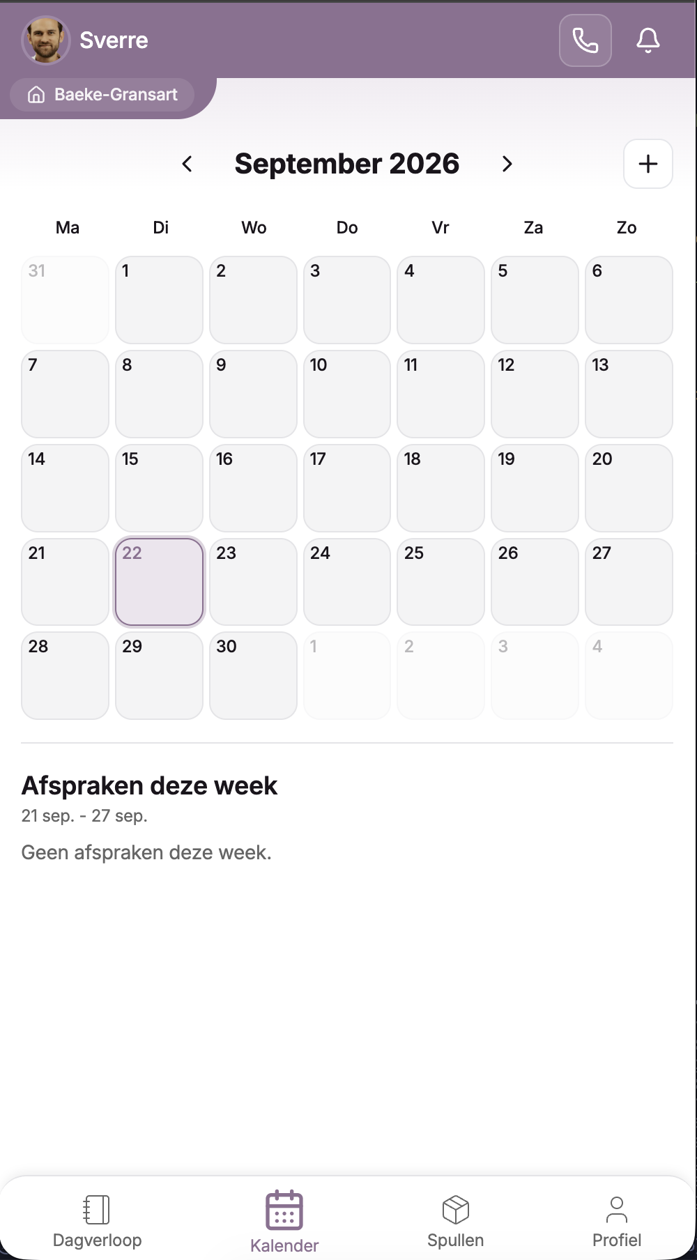Monthly calendar view with appointments
